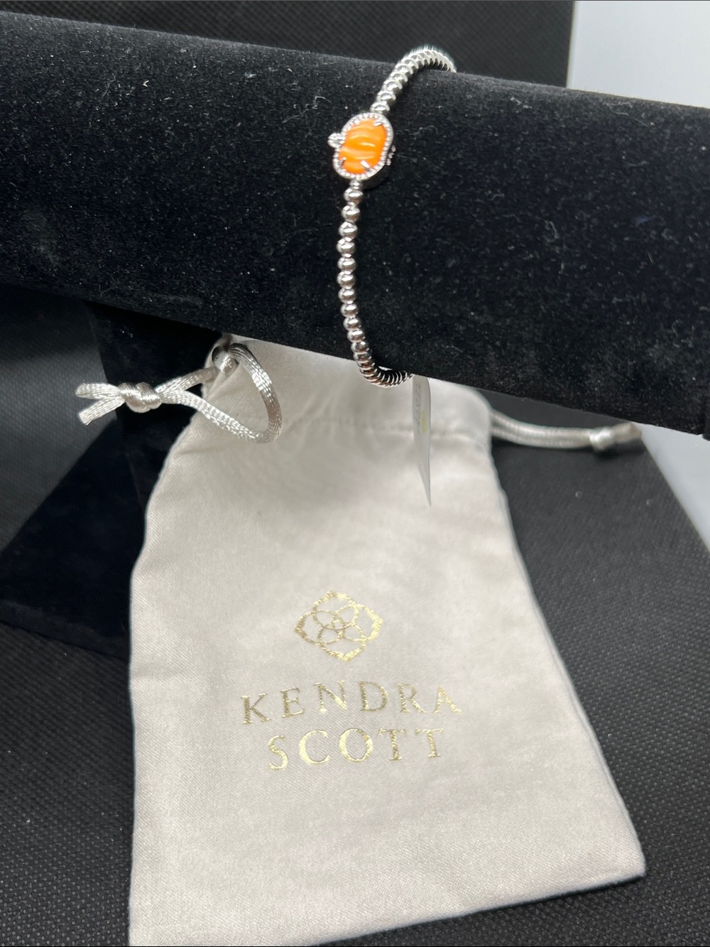 Kendra Scott Silver Beaded Bracelet with Orange Pumpkin